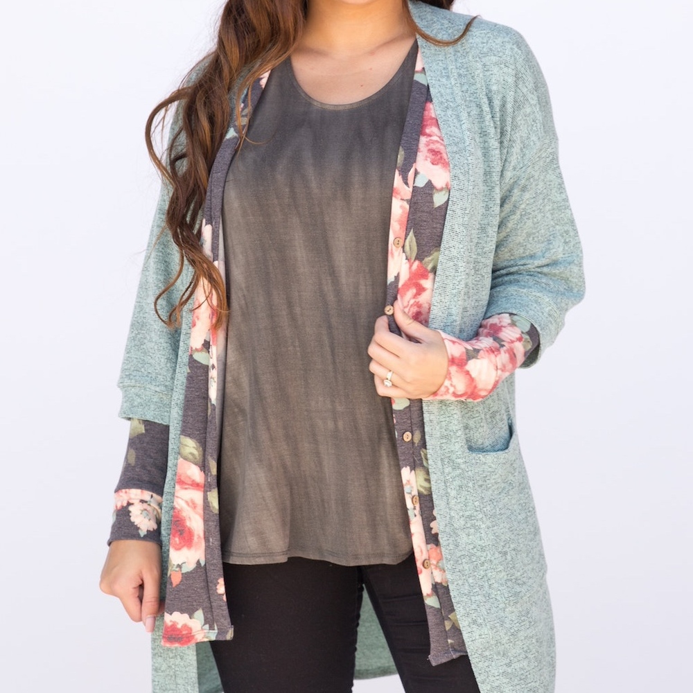 AGNES & DORA FOREVER CARDI MINT FRENCH TERRY